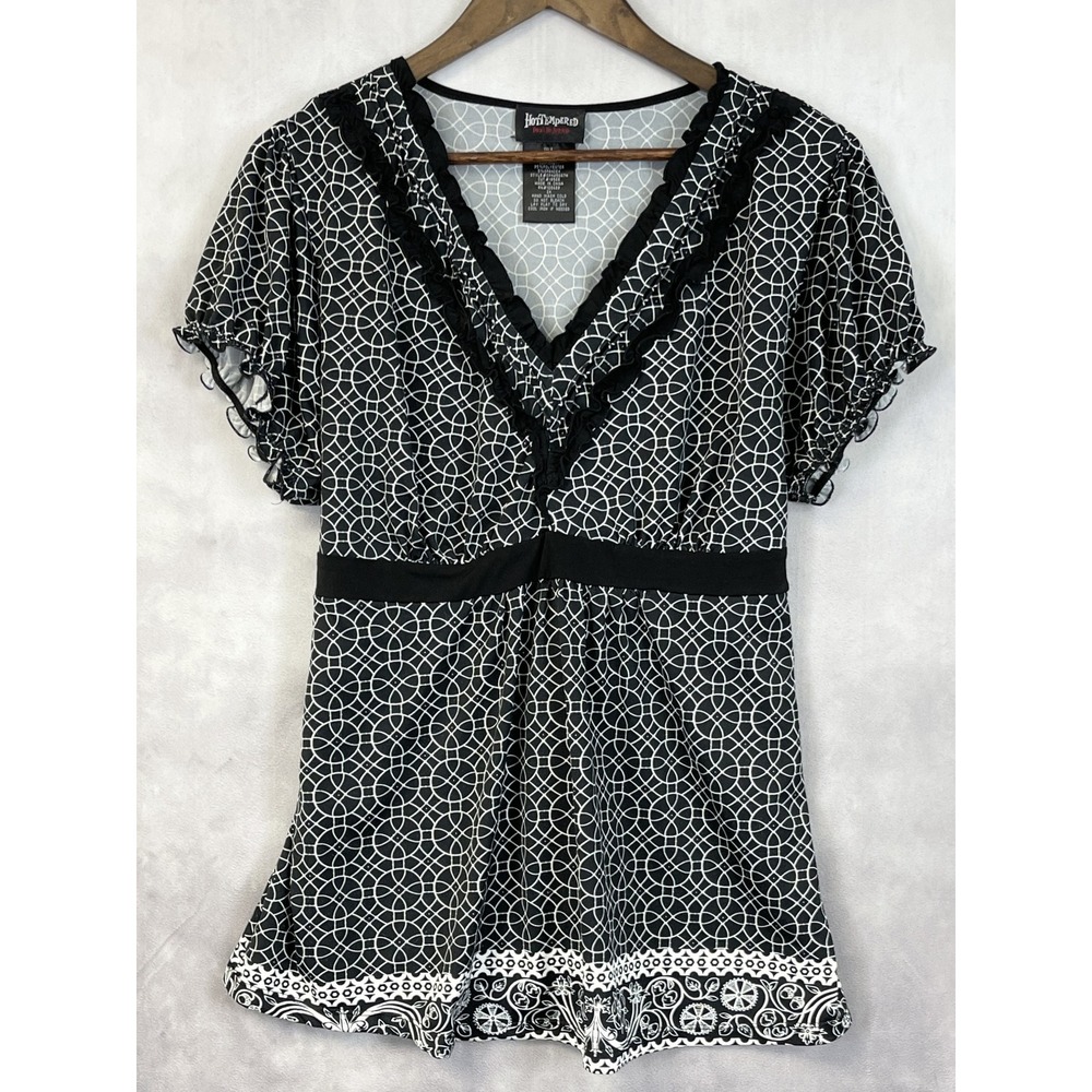 Y2K Hot Tempered Top Womens 2X Stretch Geometric Ruffle Indie Whimsigoth Emo Alt